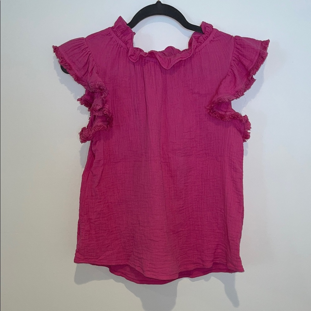 THML Vibrant Pink Ruffle Sleeve Blouse